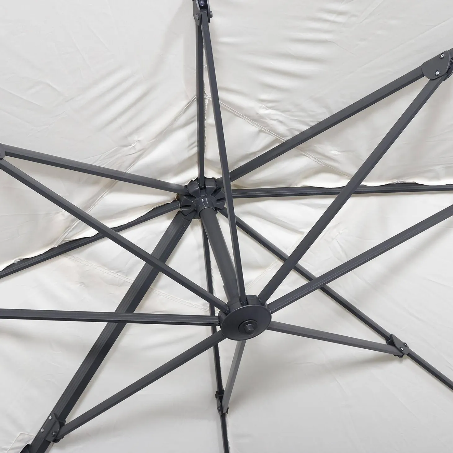 Guarda-sol quadrado excêntrico com mastro efeito madeira, 3x3m