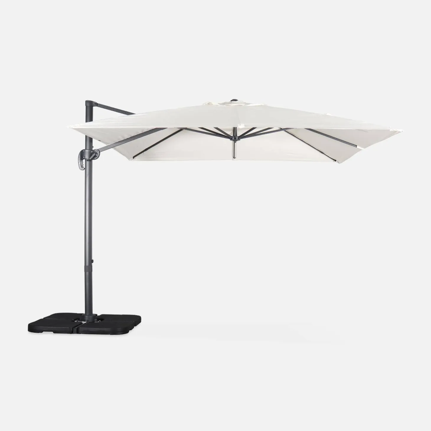 Guarda-sol quadrado excêntrico com mastro efeito madeira, 3x3m