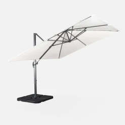 Guarda-sol quadrado excêntrico com mastro efeito madeira, 3x3m