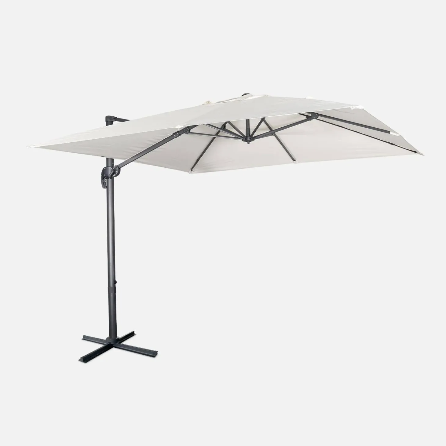 Guarda-sol quadrado excêntrico com mastro efeito madeira, 3x3m