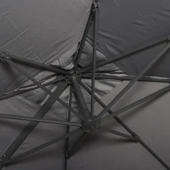 Guarda-sol quadrado excêntrico com mastro efeito madeira, 3x3m