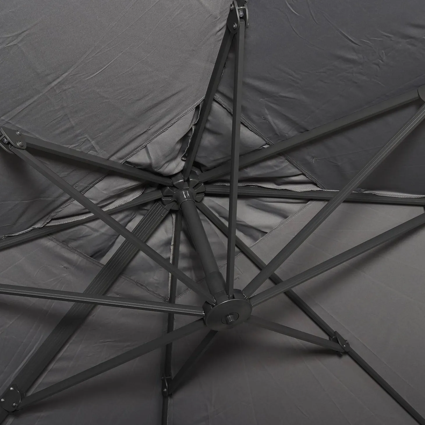 Guarda-sol quadrado excêntrico com mastro efeito madeira, 3x3m