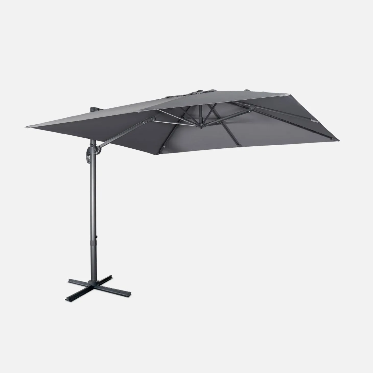 Guarda-sol quadrado excêntrico com mastro efeito madeira, 3x3m