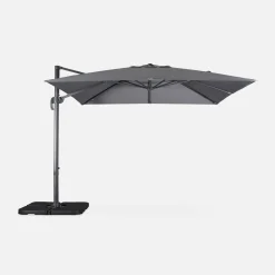 Guarda-sol quadrado excêntrico com mastro efeito madeira, 3x3m