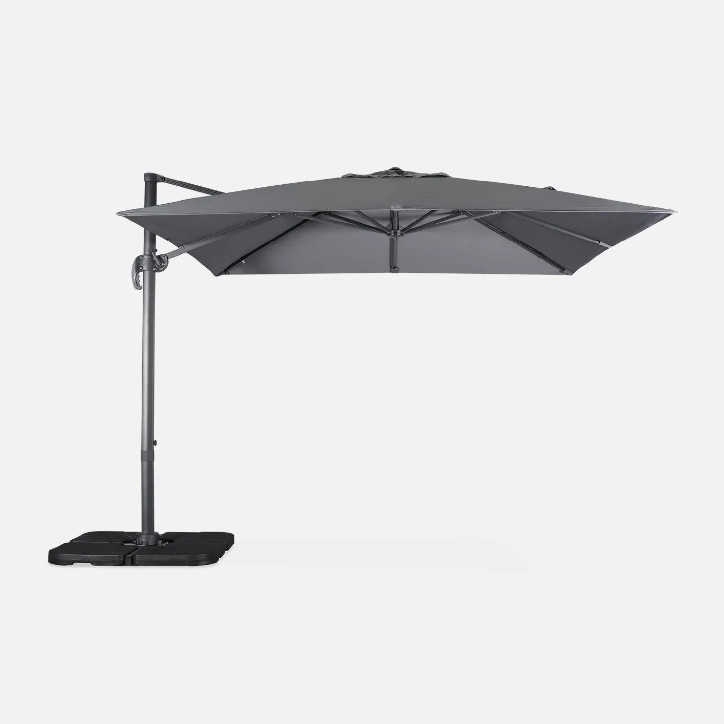 Guarda-sol quadrado excêntrico com mastro efeito madeira, 3x3m