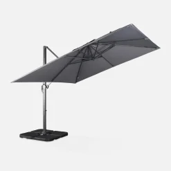 Guarda-sol quadrado excêntrico com mastro efeito madeira, 3x3m