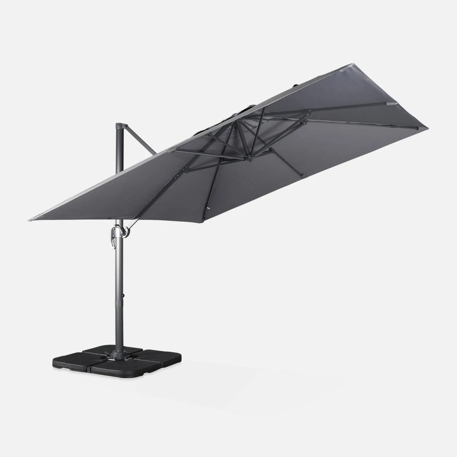 Guarda-sol quadrado excêntrico com mastro efeito madeira, 3x3m