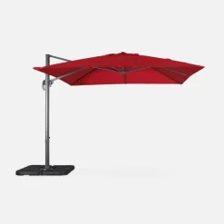 Guarda-sol quadrado excêntrico com mastro efeito madeira, 3x3m