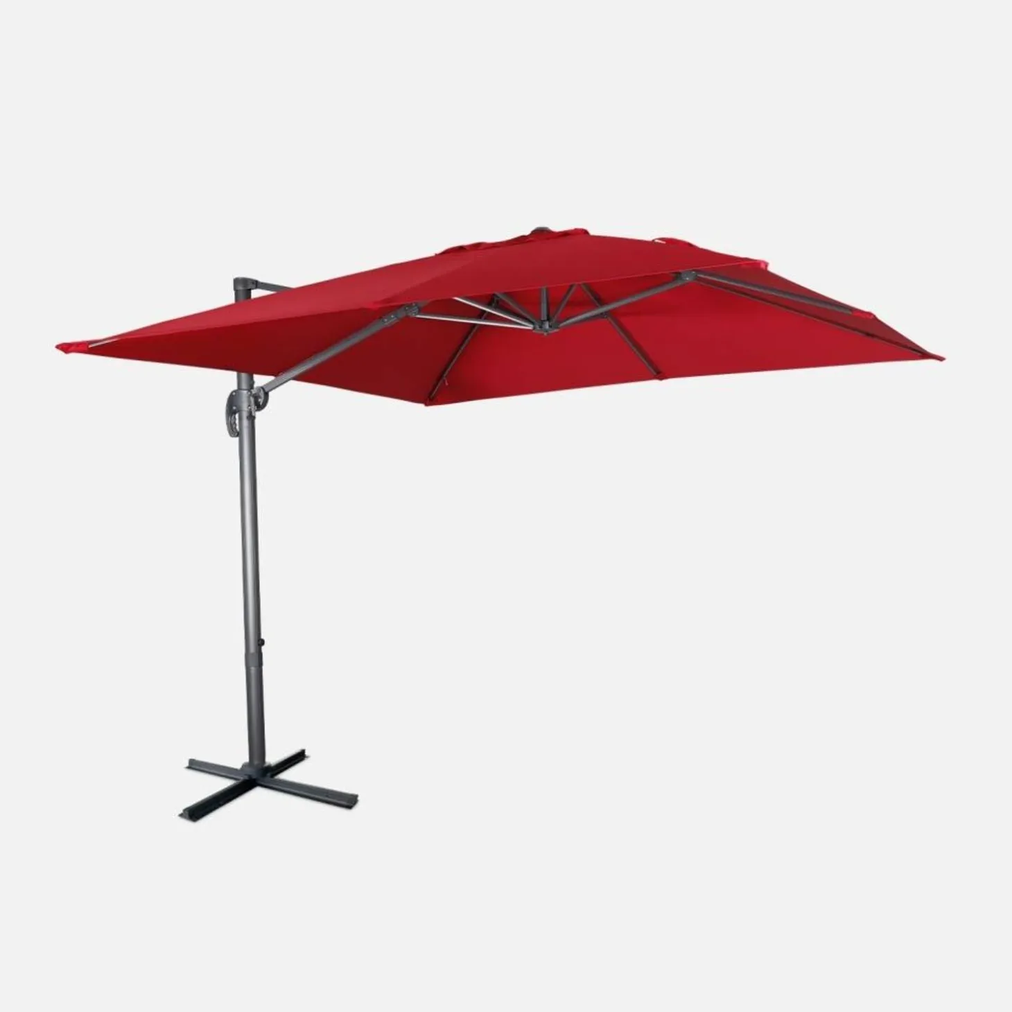 Guarda-sol quadrado excêntrico com mastro efeito madeira, 3x3m