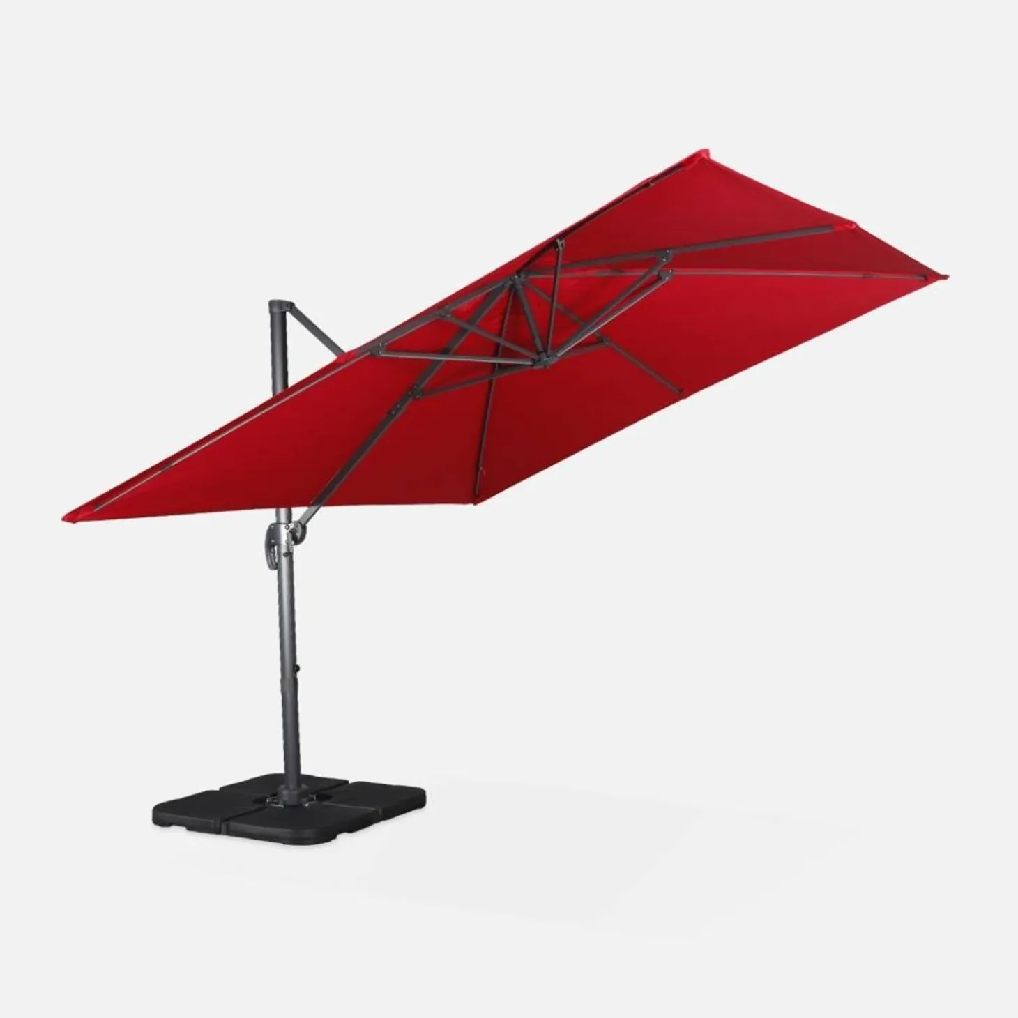 Guarda-sol quadrado excêntrico com mastro efeito madeira, 3x3m