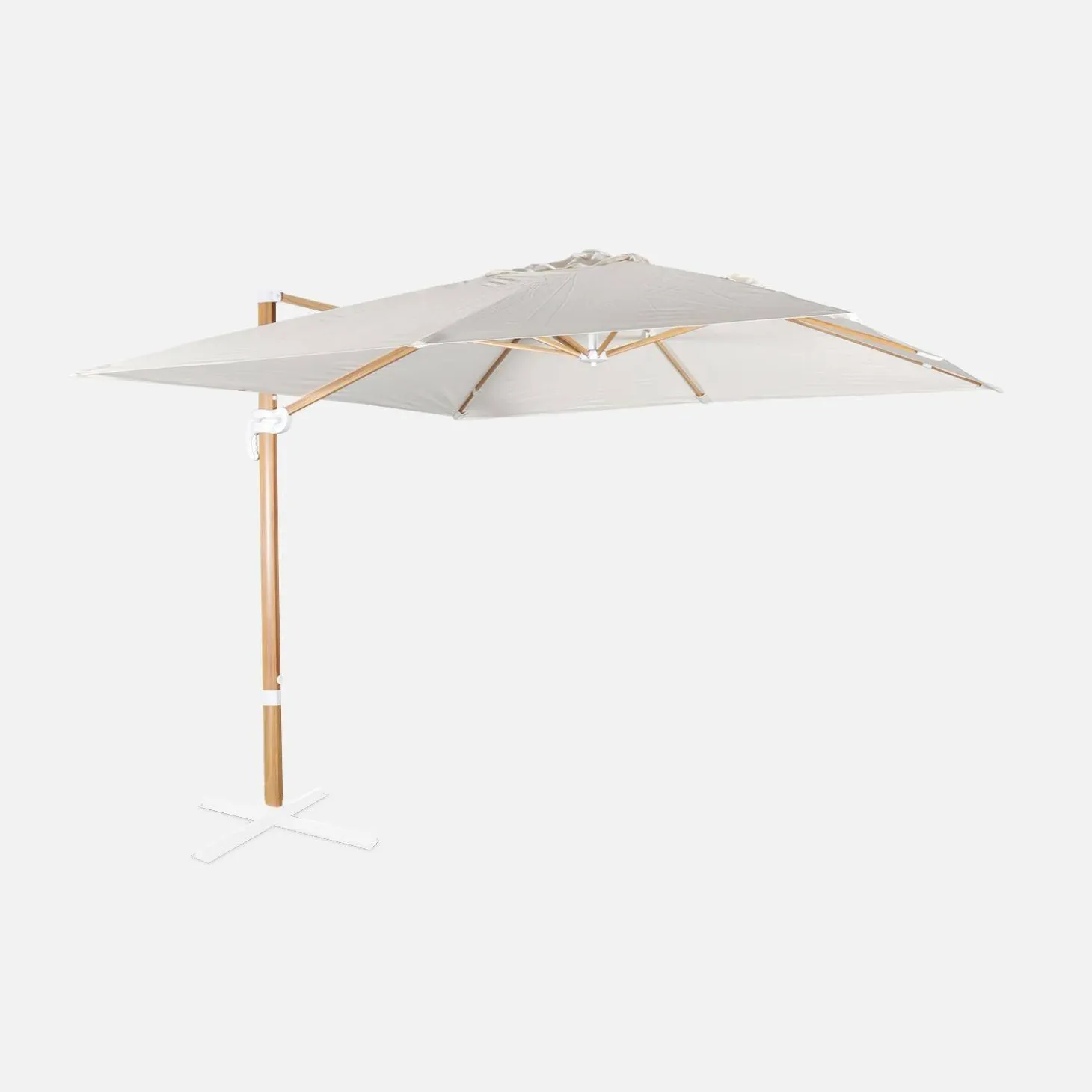 Guarda-sol quadrado excêntrico com mastro efeito madeira, 3x3m