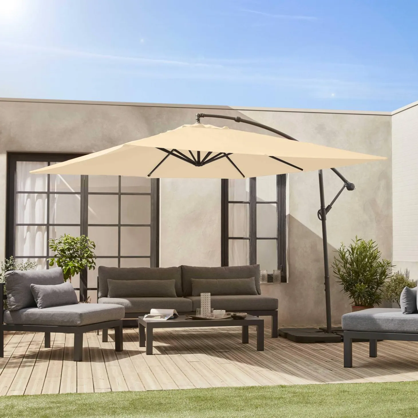 Guarda-sol quadrado excêntrico, 3x3m