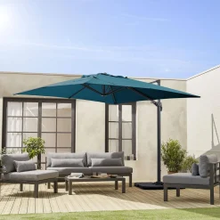 Guarda-sol quadrado excêntrico com mastro efeito madeira, 3x3m