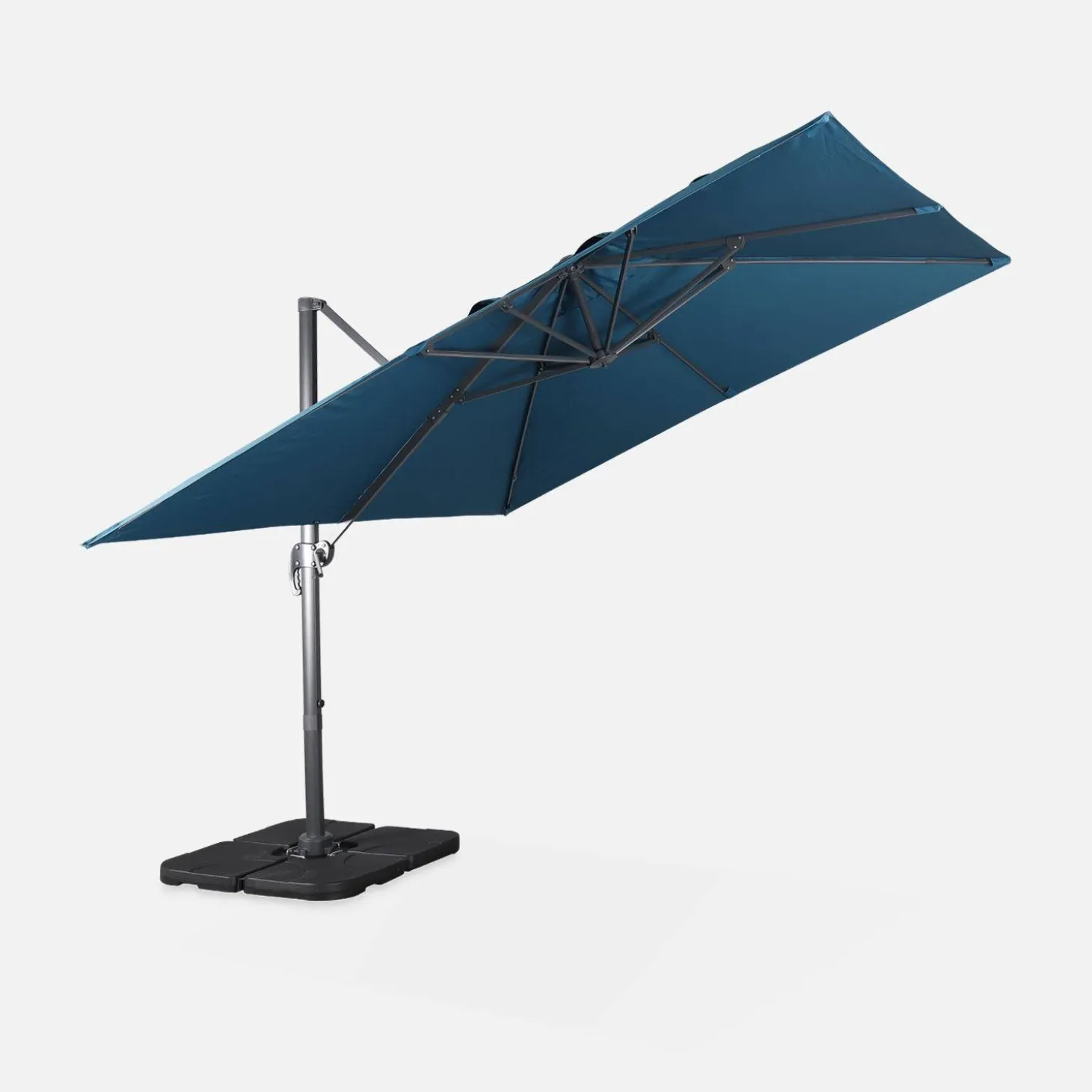 Guarda-sol quadrado excêntrico com mastro efeito madeira, 3x3m