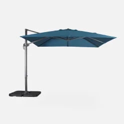 Guarda-sol quadrado excêntrico com mastro efeito madeira, 3x3m