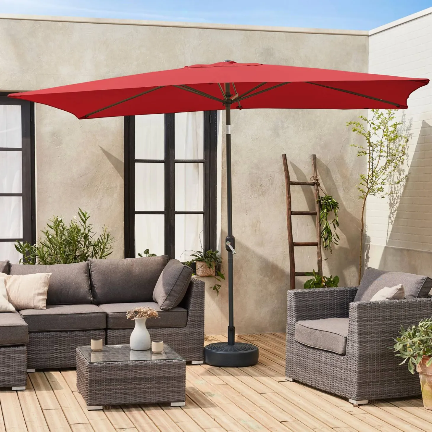 Guarda-sol retangular com mastro efeito madeira, 2x3m