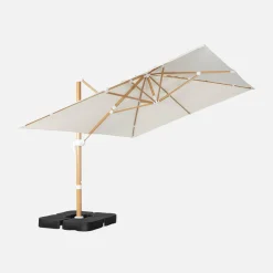 Guarda-sol retangular excêntrico com mastro efeito madeira, 3x4m + placas de peso 50x50cm