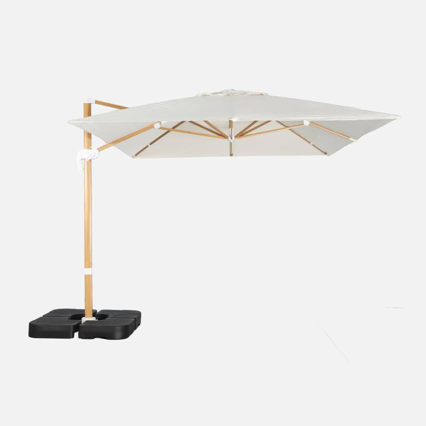Guarda-sol retangular excêntrico com mastro efeito madeira, 3x4m + placas de peso 50x50cm