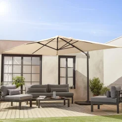 Guarda-sol retangular excêntrico, 3x4m + base com peso 50x50cm
