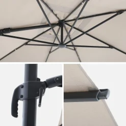 Guarda-sol retangular excêntrico, 3x4m + capa de proteção e placas de peso 98x98cm