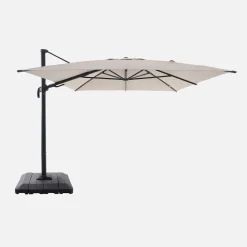 Guarda-sol retangular excêntrico, 3x4m + capa de proteção e placas de peso 98x98cm