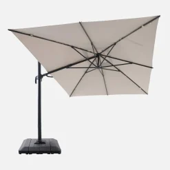 Guarda-sol retangular excêntrico, 3x4m + capa de proteção e placas de peso 98x98cm
