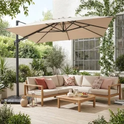 Guarda-sol retangular excêntrico, 3x4m + capa de proteção e placas de peso 98x98cm