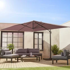 Guarda-sol retangular excêntrico, 3x4m + base com peso 50x50cm