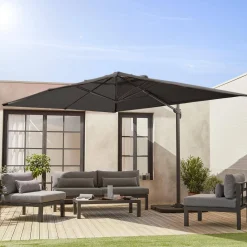 Guarda-sol retangular excêntrico, 3x4m + base com peso 50x50cm
