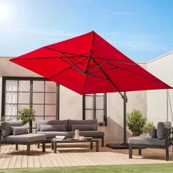 Guarda-sol retangular excêntrico, 3x4m + base com peso 50x50cm