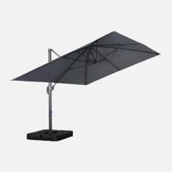 Guarda-sol retangular excêntrico, 3x4m + base com peso 50x50cm