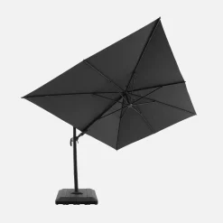 Guarda-sol retangular excêntrico, 3x4m + capa de proteção e placas de peso 98x98cm