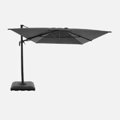 Guarda-sol retangular excêntrico, 3x4m + capa de proteção e placas de peso 98x98cm