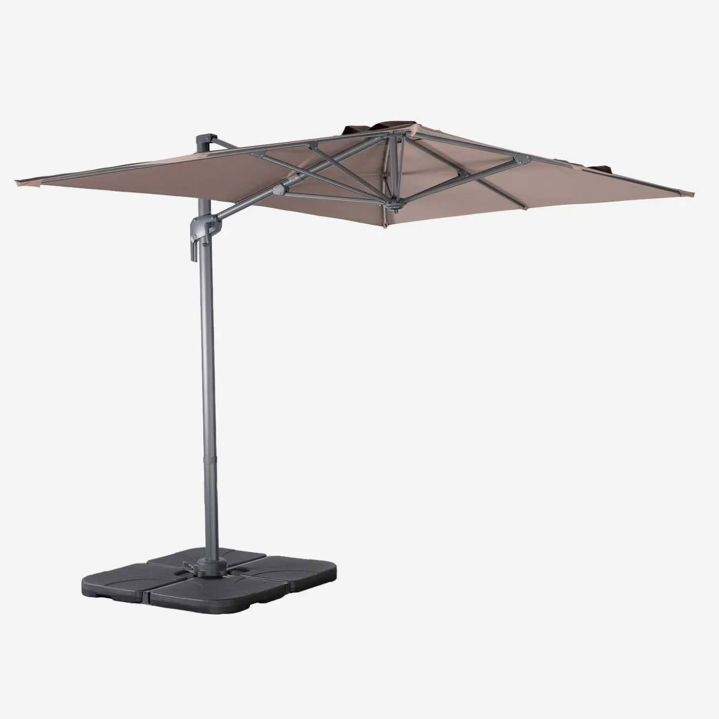 Guarda-sol retangular excêntrico, 2x3m + base com peso 50x50cm