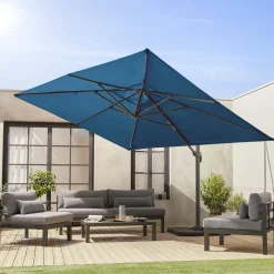 Guarda-sol retangular excêntrico, 3x4m + base com peso 50x50cm