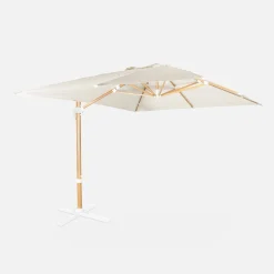 Guarda-sol retangular excêntrico com mastro efeito madeira, 3x4m