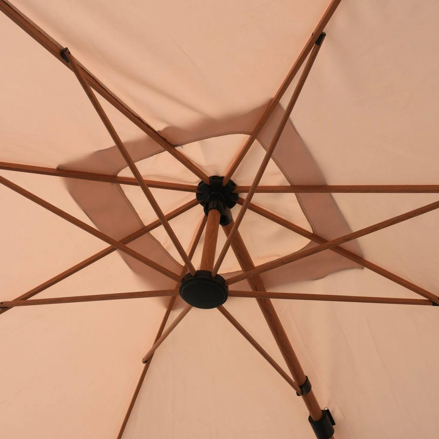 Guarda-sol retangular excêntrico com mastro efeito madeira, 3x4m