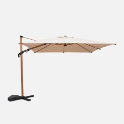 Guarda-sol retangular excêntrico com mastro efeito madeira, 3x4m