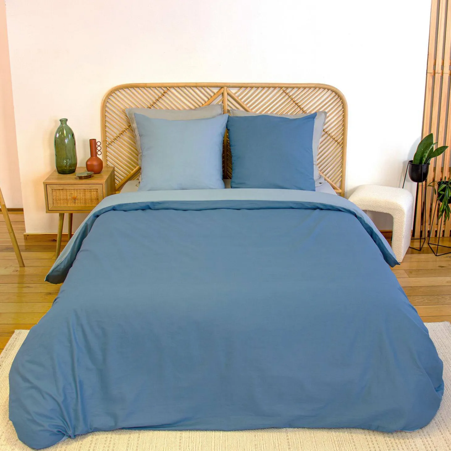 Jogo de cama de algodão e lyocell com estampa de palmeira azul, 2 lugares