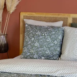Jogo de cama de casal de algodão e lyocell com estampado floral verde