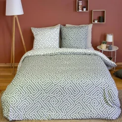 Jogo de cama de casal de microfibra reversível com estampado de labirinto