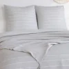 Jogo de cama de casal em microfibra com riscas cinza