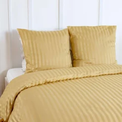 Jogo de cama de poliéster efeito cetim com finas riscas para amarelo, 2 lugares