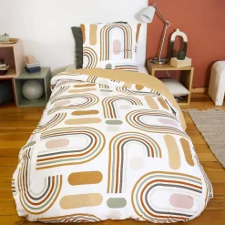 Jogo de cama de solteiro de microfibra reversível laranja
