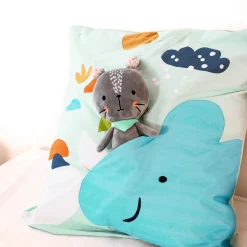 Jogo de cama em algodão reversível com estampado de dinossauros, 140cm