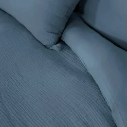 Jogo de cama em gaze de algodão azul escuro