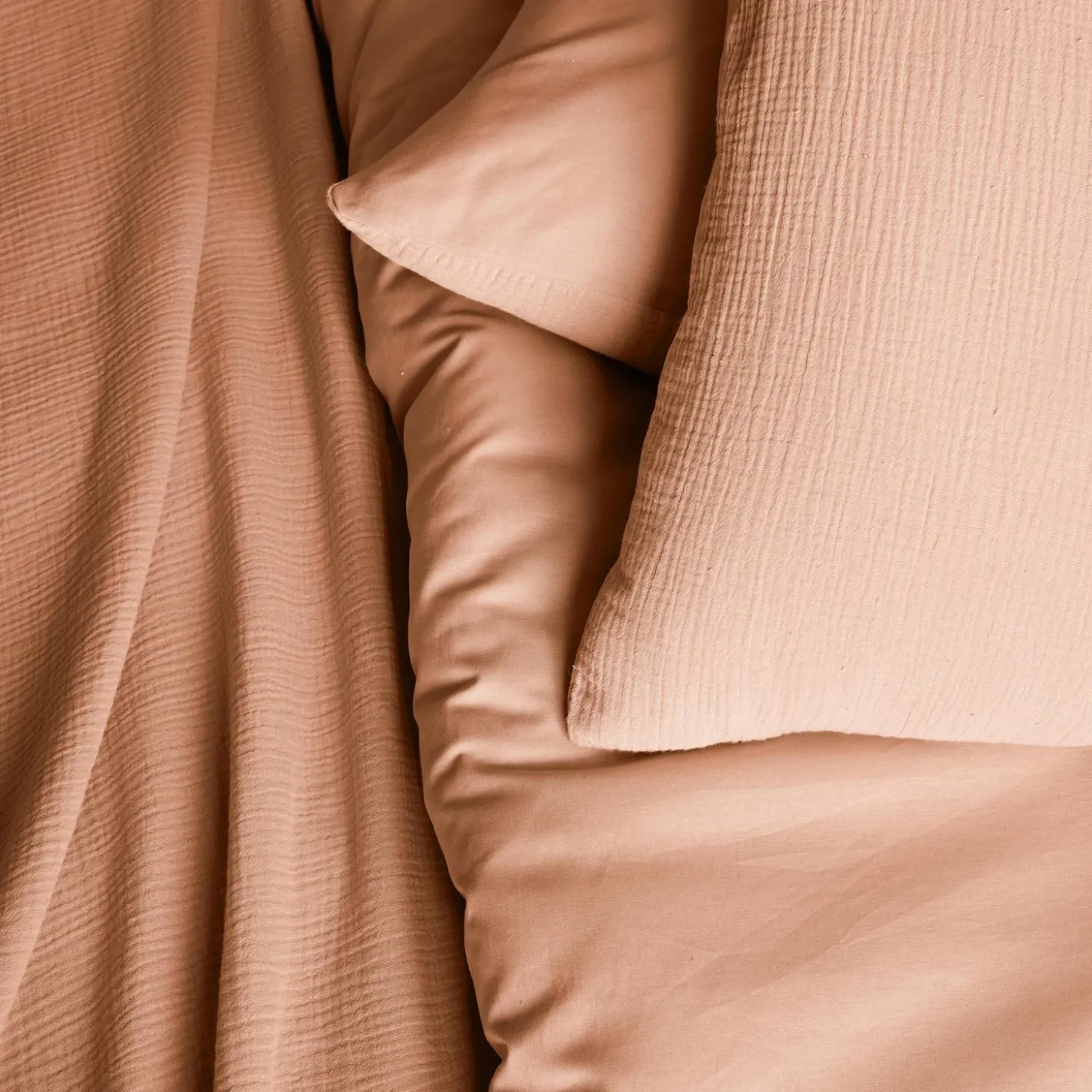 Jogo de cama em gaze de algodão, cor pêssego