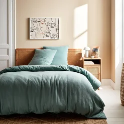Jogo de cama em gaze de algodão verde amêndoa