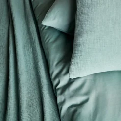 Jogo de cama em gaze de algodão verde amêndoa