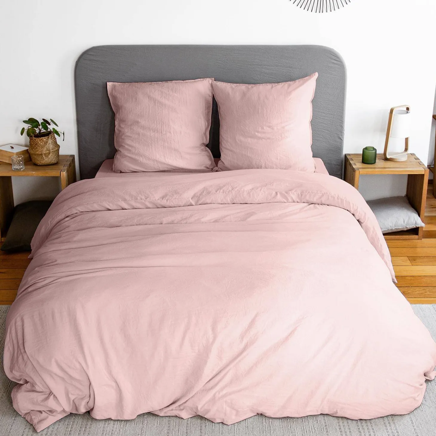 Jogo de cama em microfibra lavada rosa pó